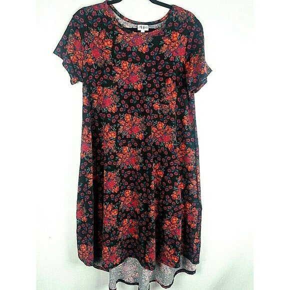 Floral Simply Comfortable Dress Flowers LuLaRoe Size Medium Black Stretchy Hi Lo - Picture 1 of 7